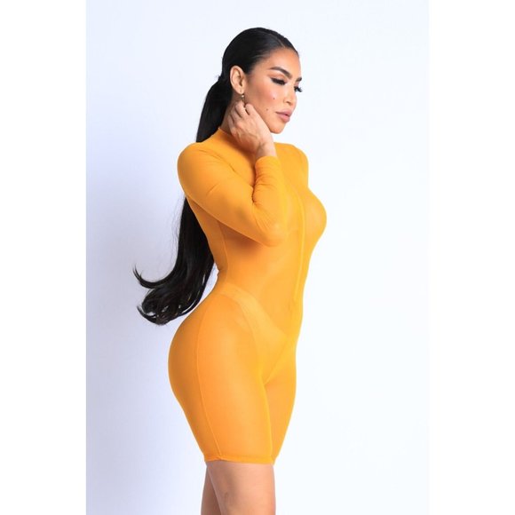 Women Sexy See Through Sheer Mesh Zip Up Bodysuit Jumpsuit Club Party Romper - Picture 5 of 10